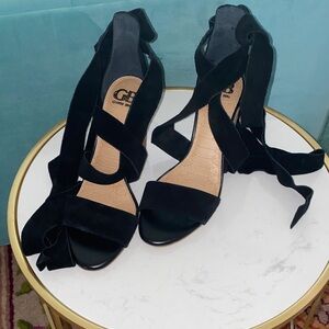❤️Gianni Bini Free-Tie Black Suede Strappy Heels